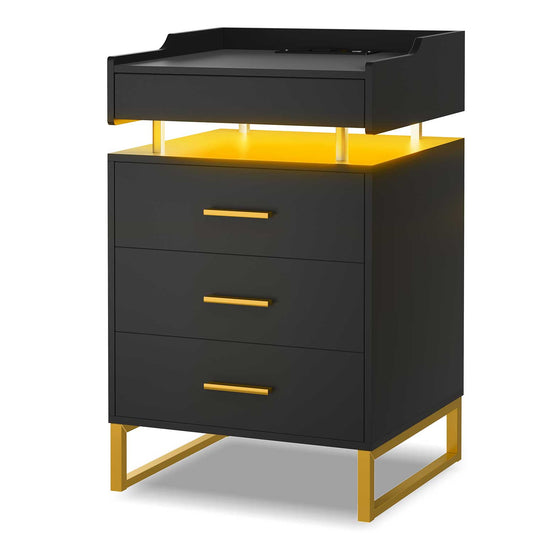 LED Nightstand with 3 Storage Drawers Black