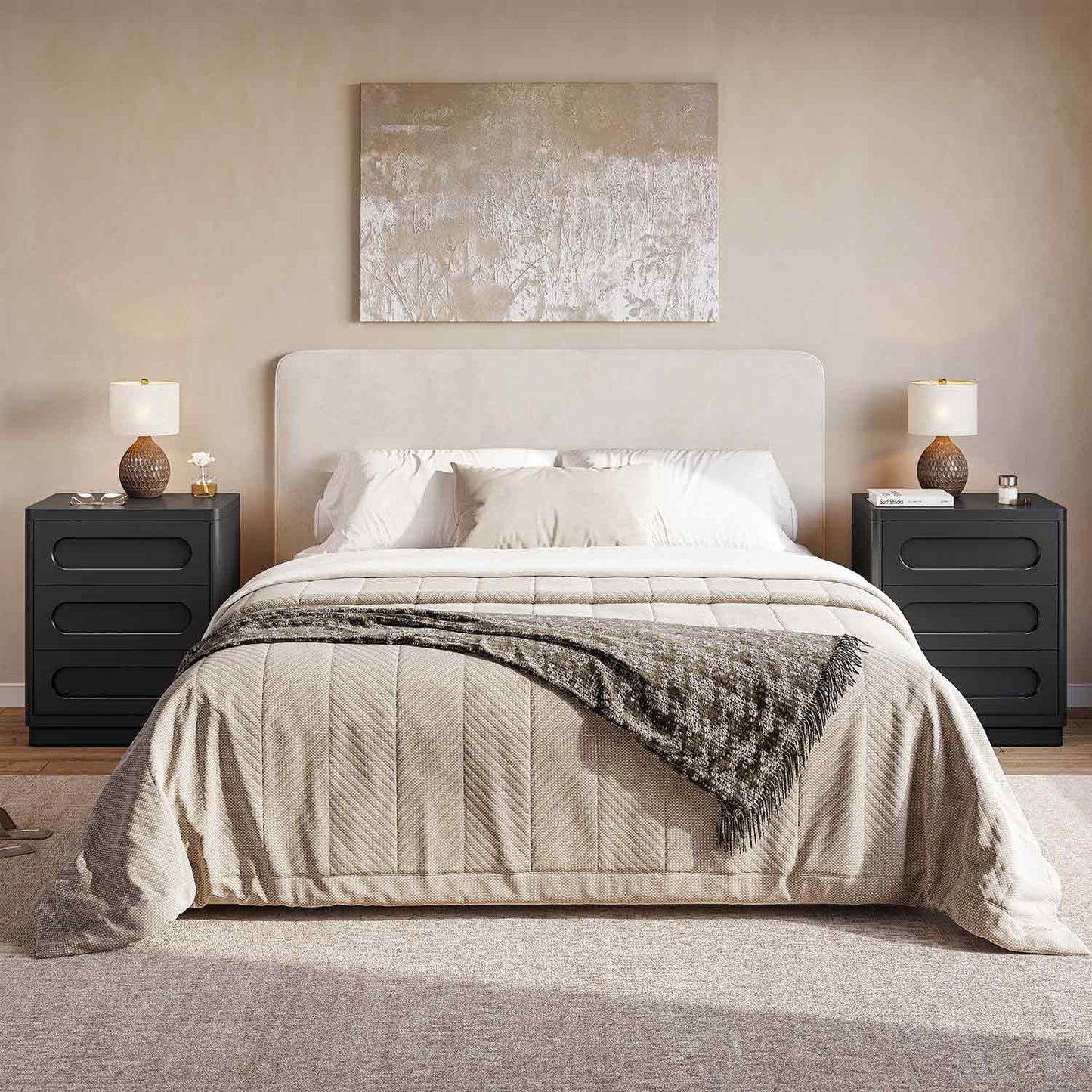 2PCS Nightstand with 3 Drawers Black