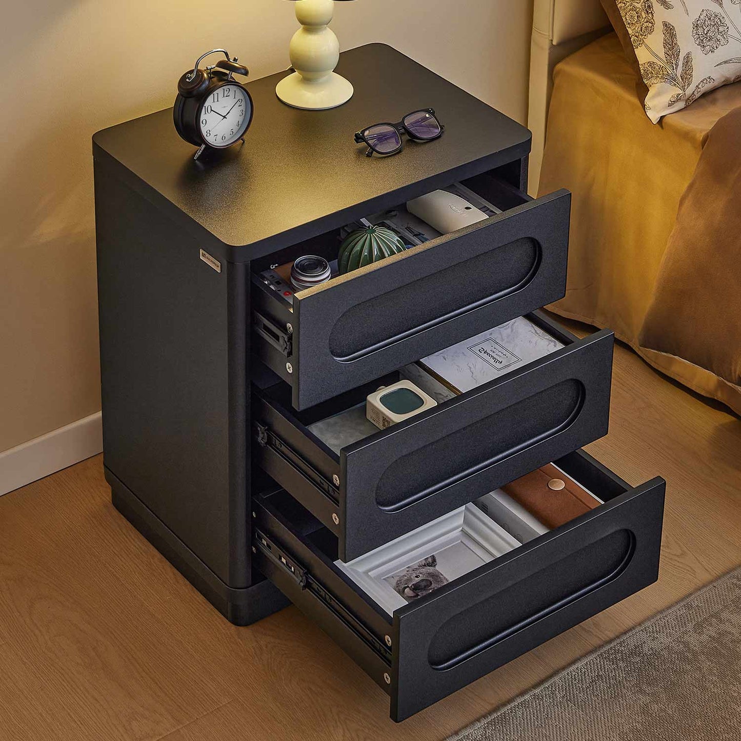 2PCS Nightstand with 3 Drawers Black