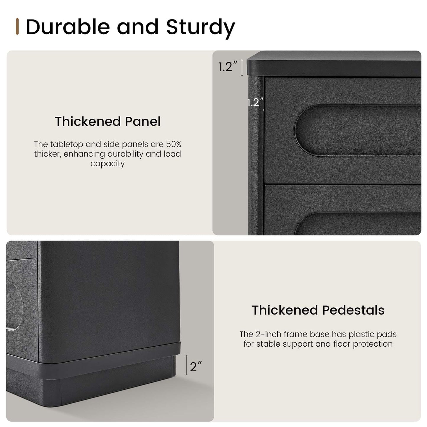 2PCS Nightstand with 3 Drawers Black