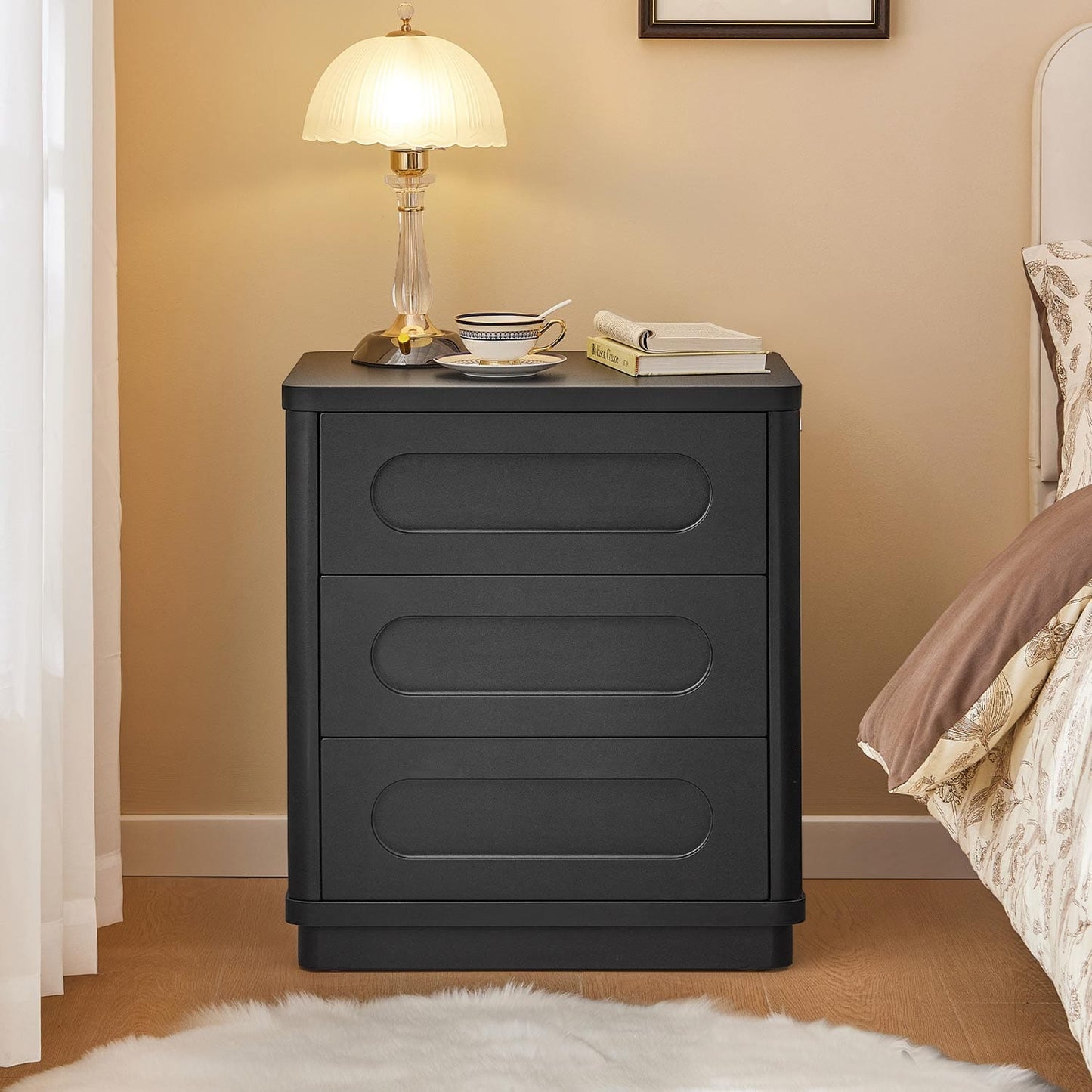 2PCS Nightstand with 3 Drawers Black