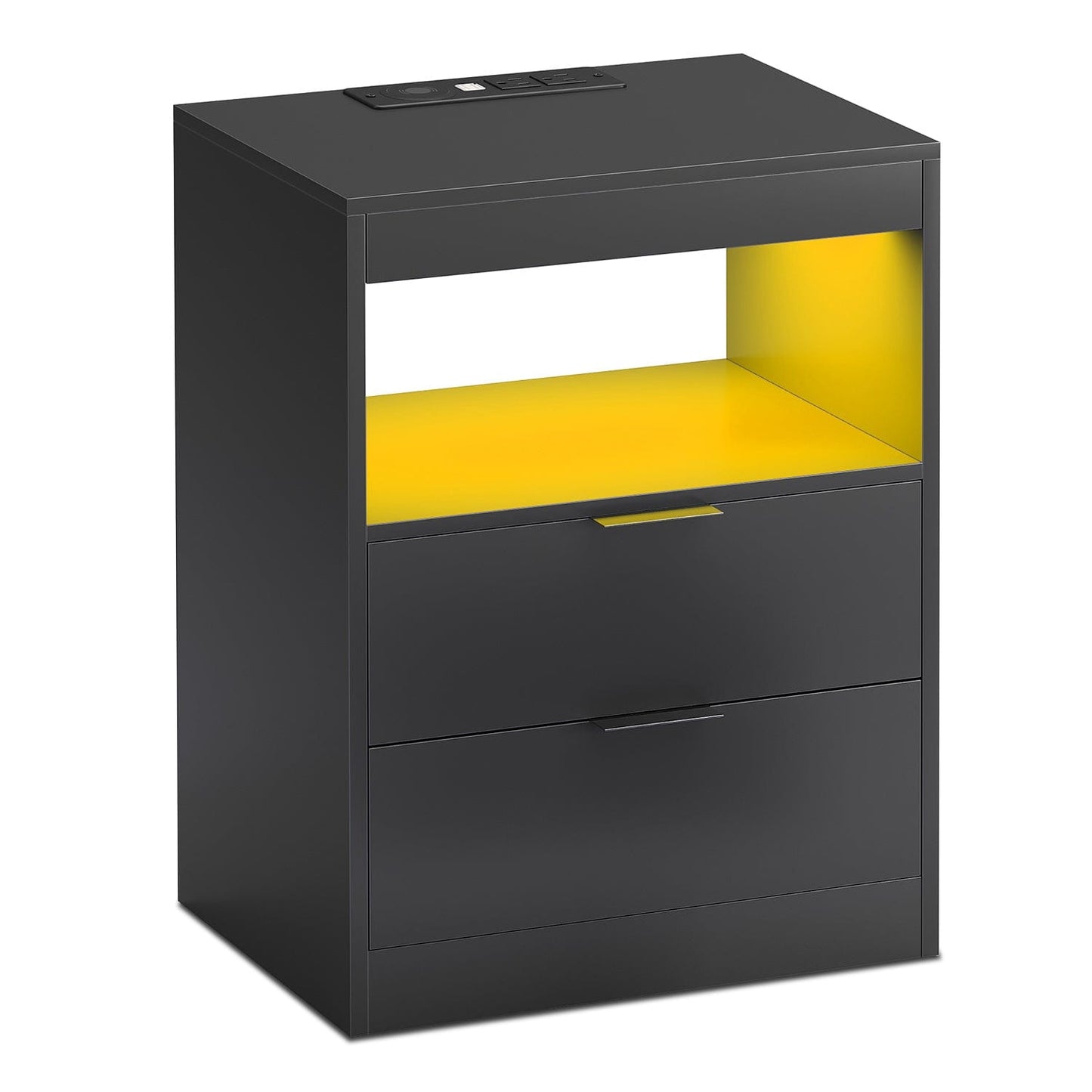 LED Nightstand with Wireless Charging Station Black