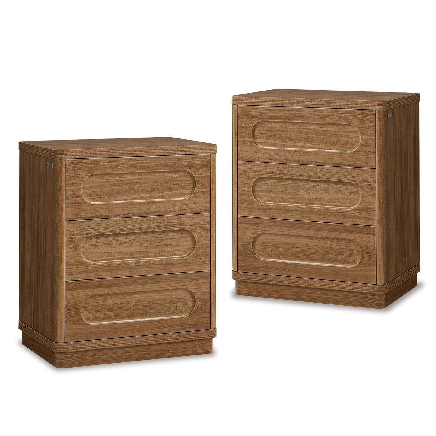 2PCS Nightstand with 3 Drawers Oak Brown