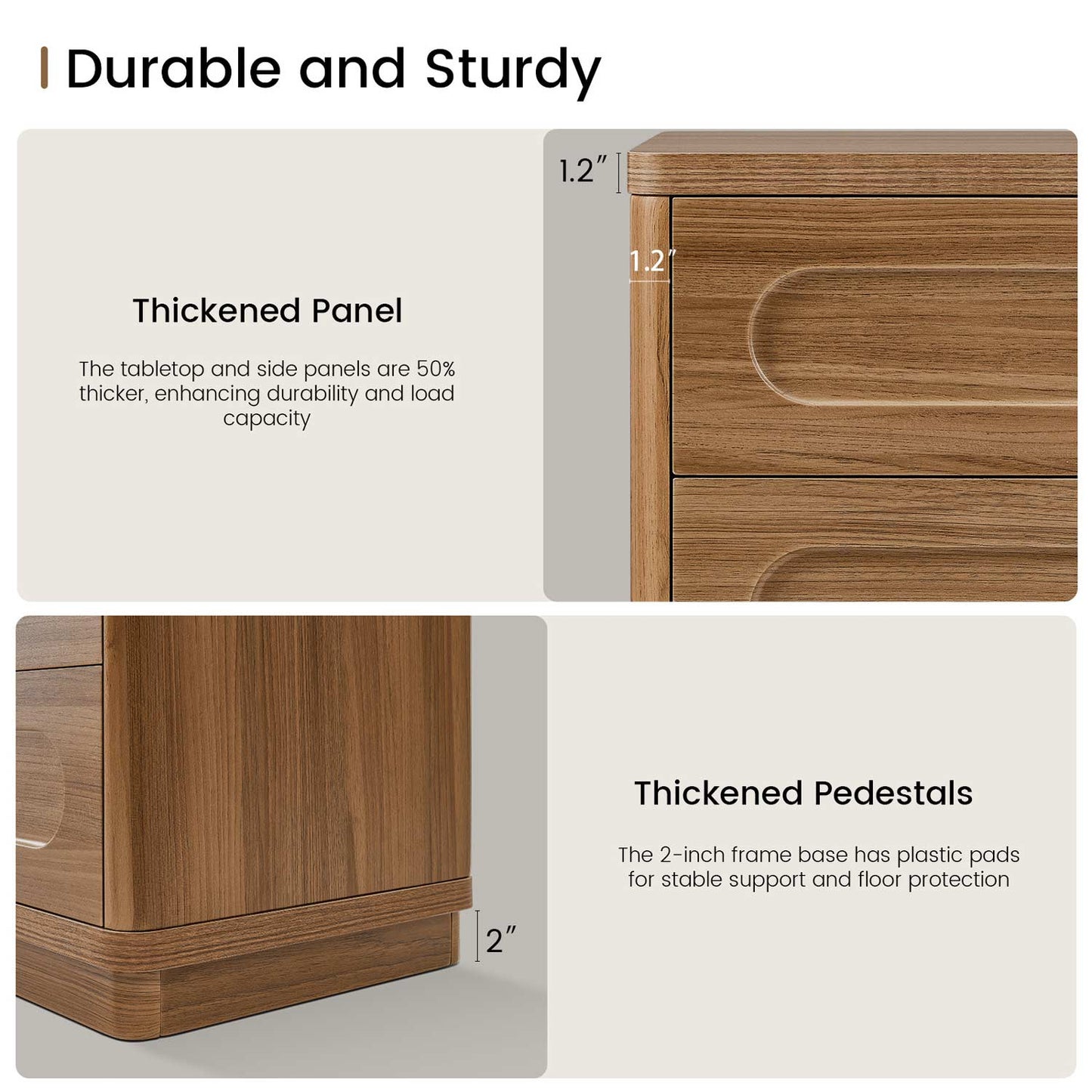 2PCS Nightstand with 3 Drawers Oak Brown