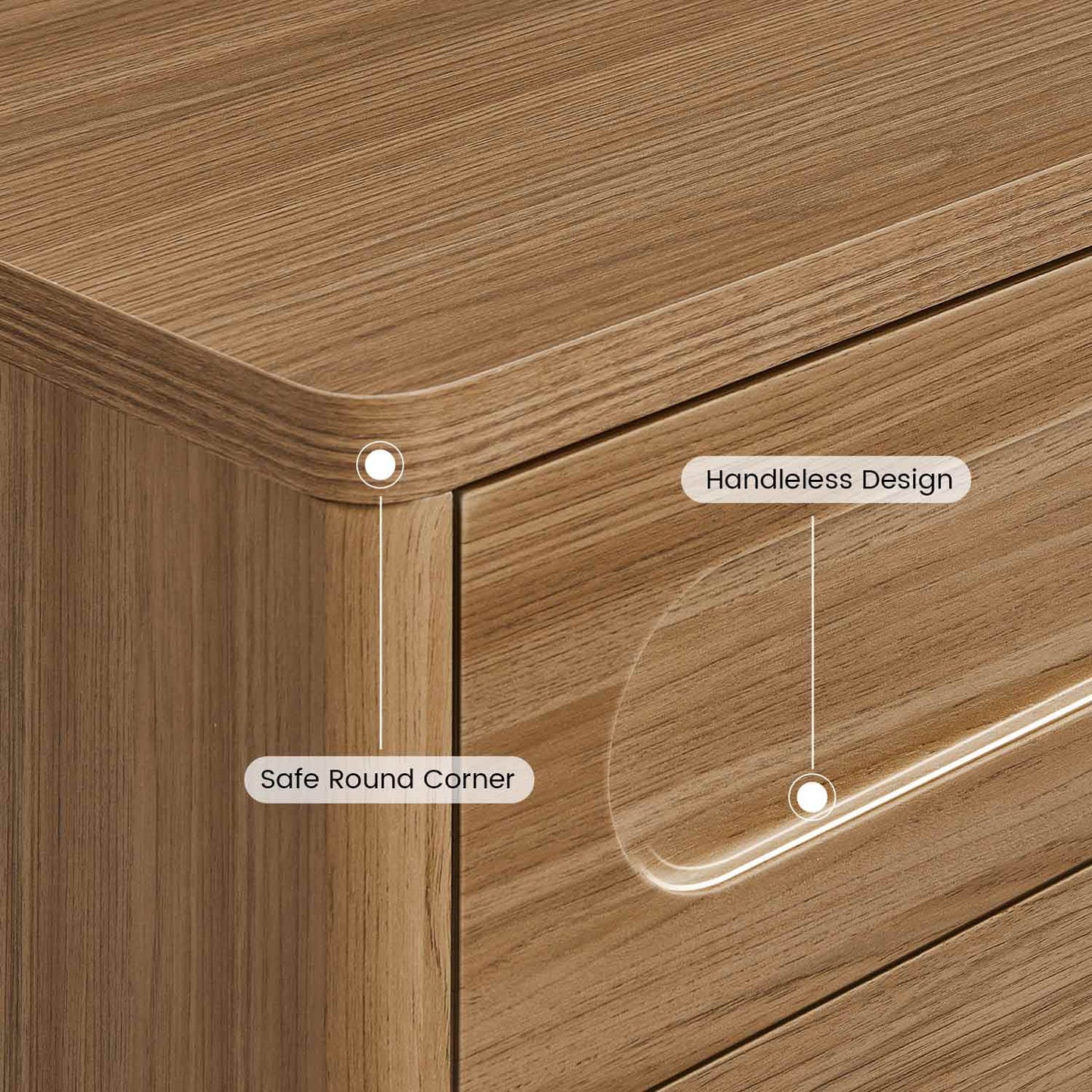 2PCS Nightstand with 3 Drawers Oak Brown