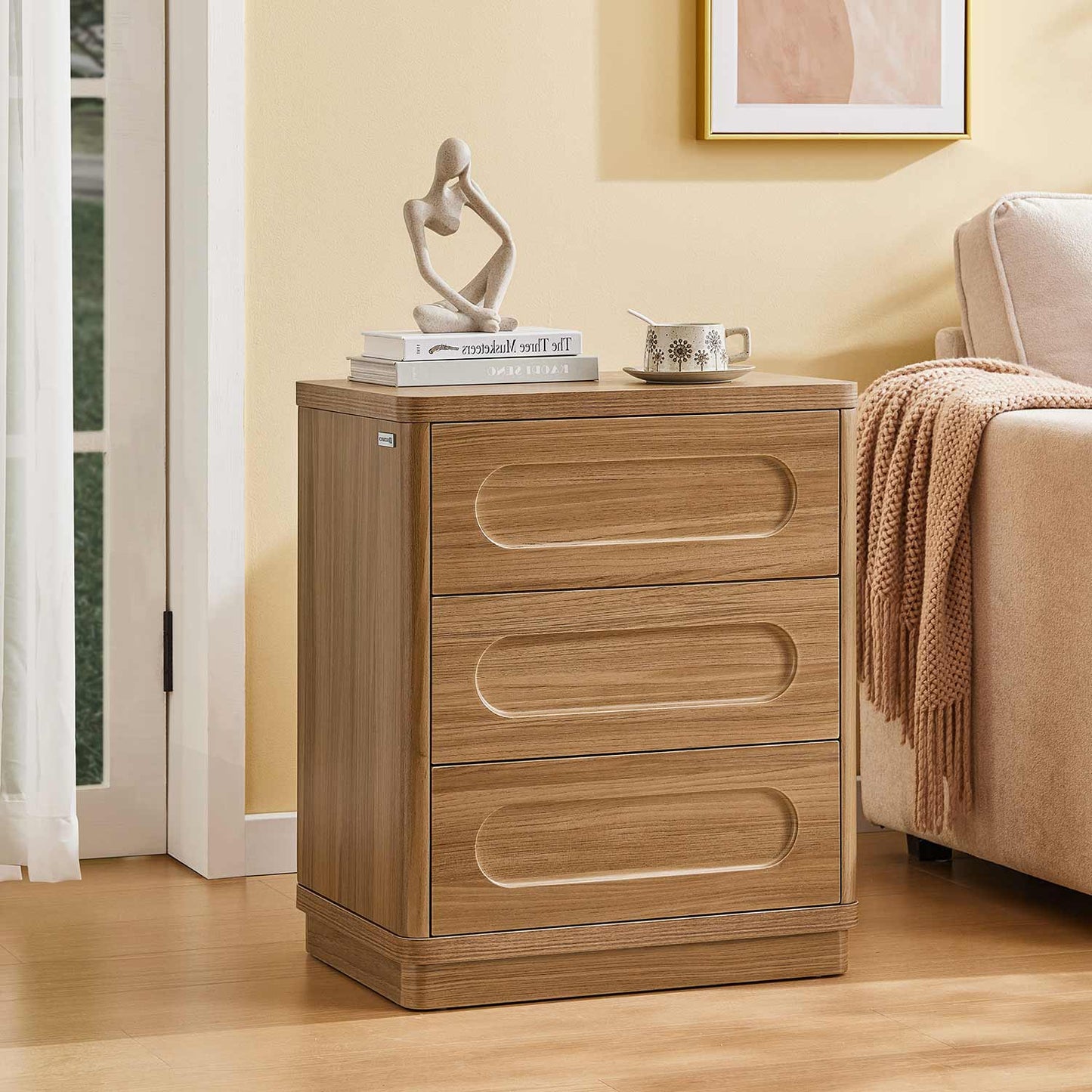 2PCS Nightstand with 3 Drawers Oak Brown