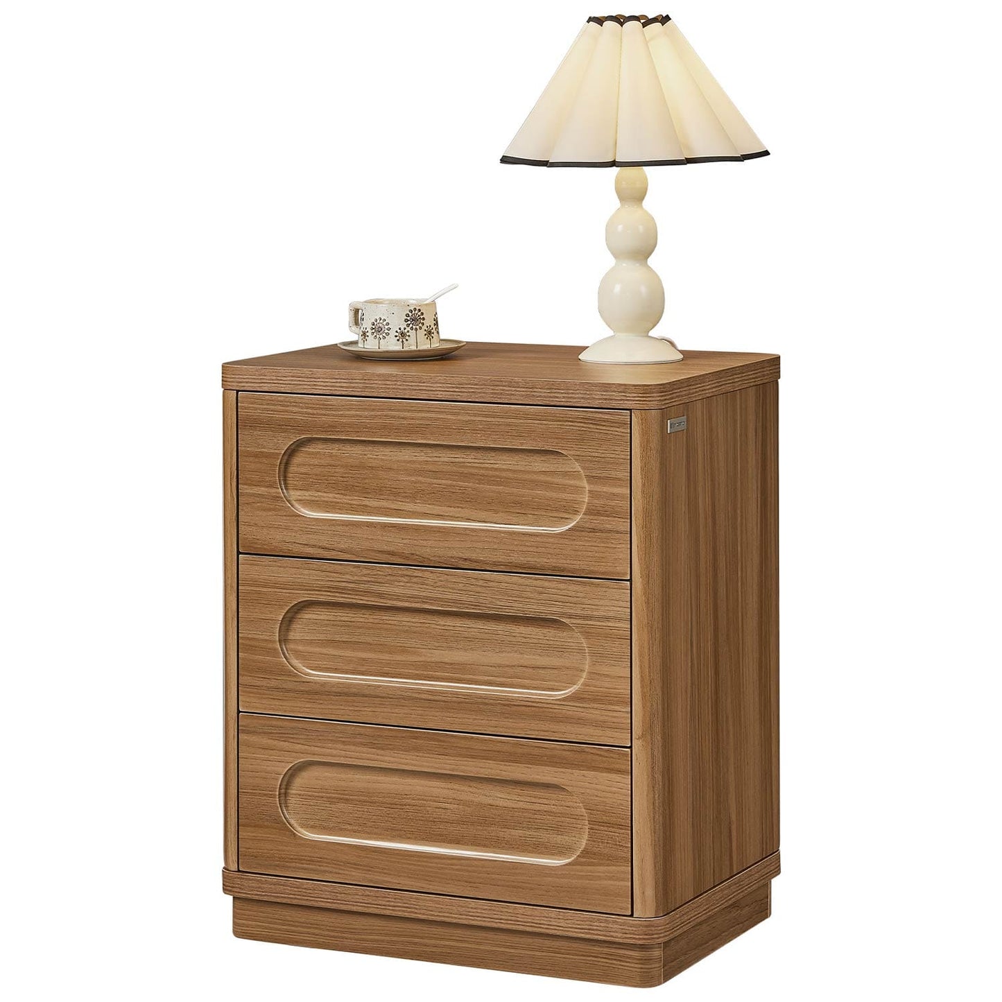 2PCS Nightstand with 3 Drawers Oak Brown