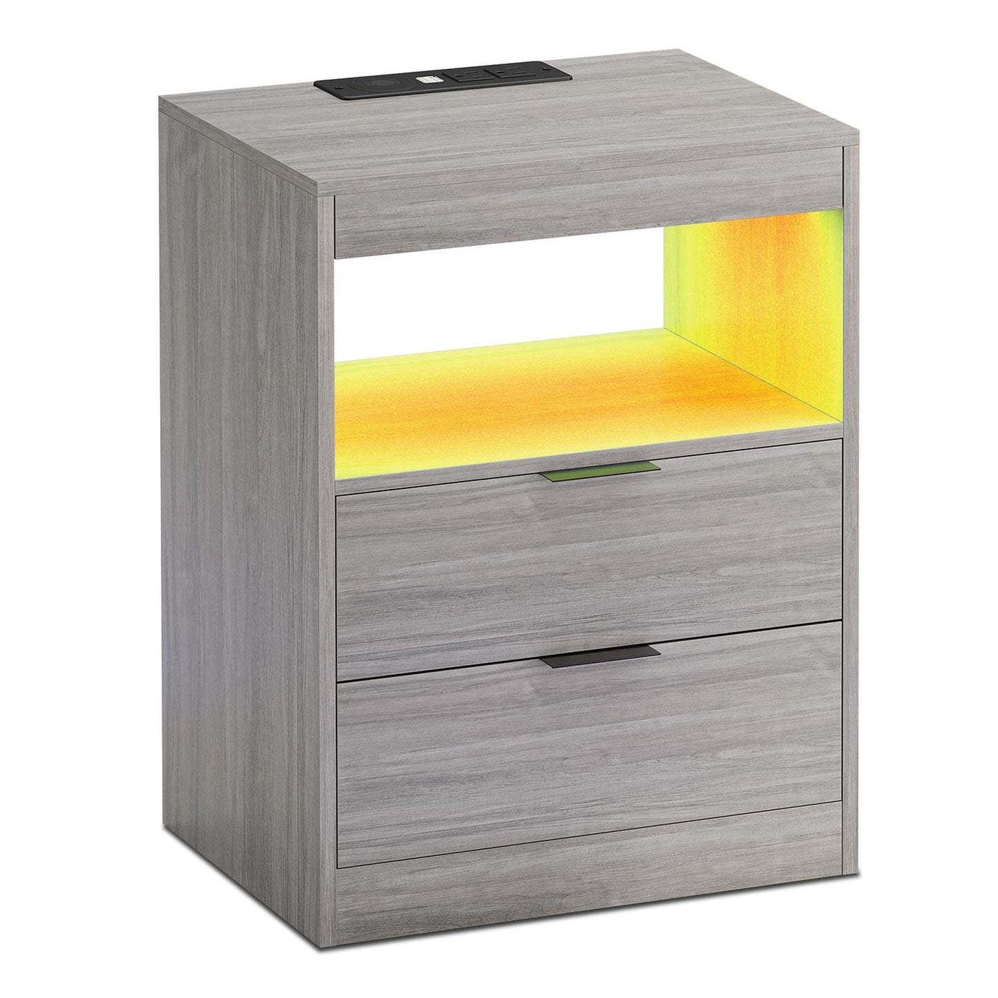 LED Nightstand with Wireless Charging Station Grey