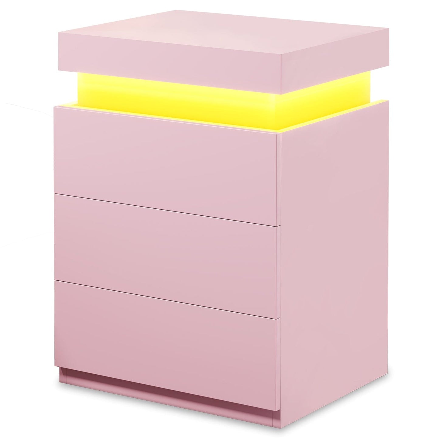 Nightstand with LED Lights Charging Station Pink