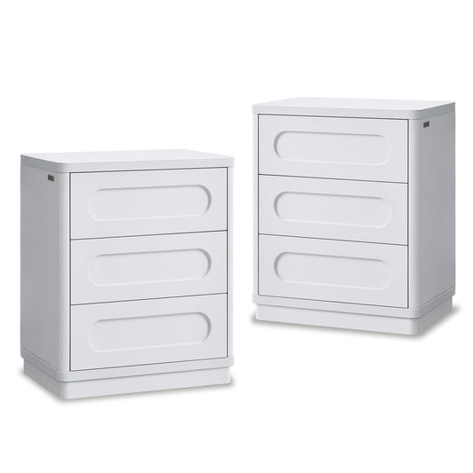 2PCS Nightstand with 3 Drawers White