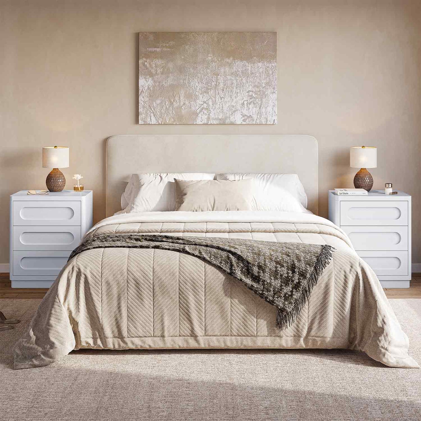 2PCS Nightstand with 3 Drawers White