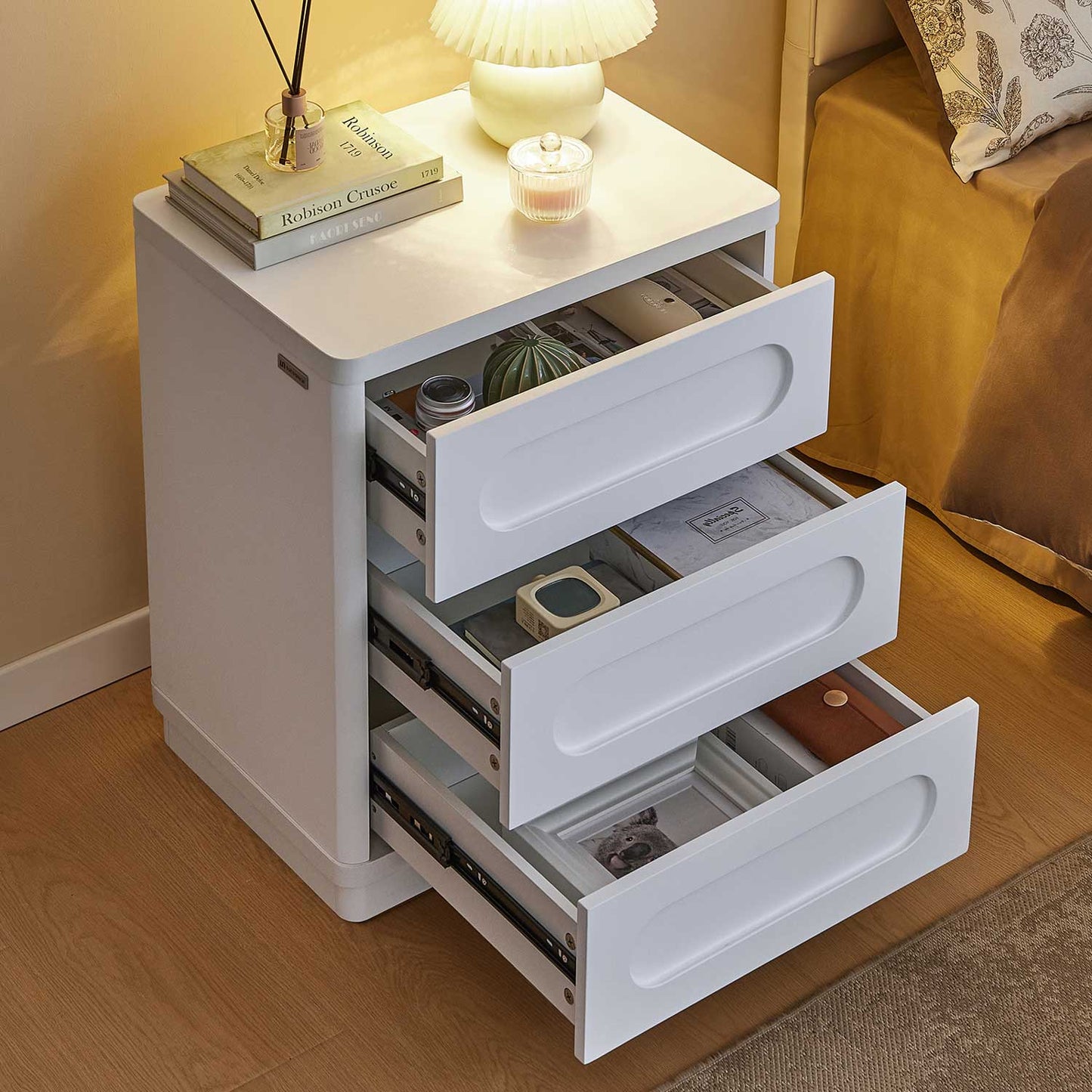 2PCS Nightstand with 3 Drawers White