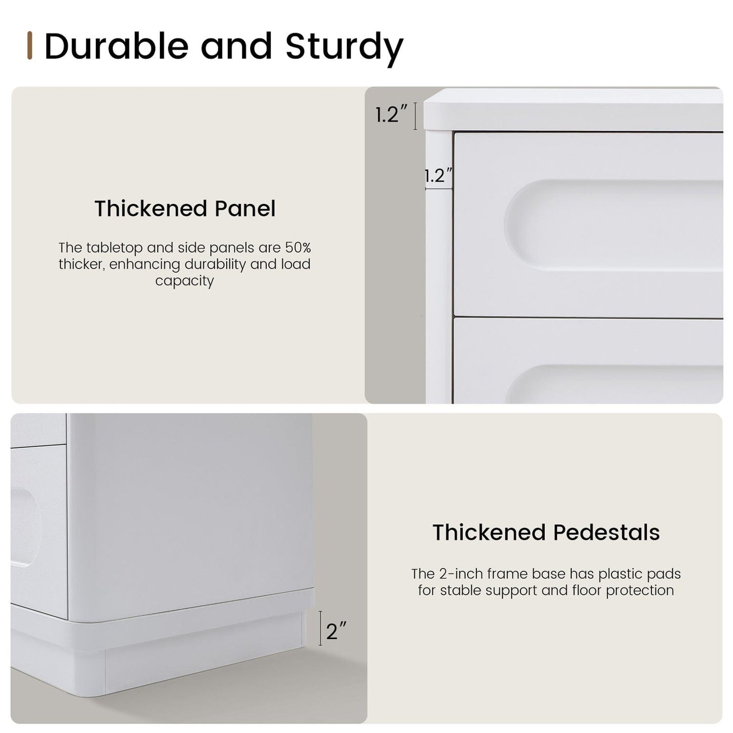 2PCS Nightstand with 3 Drawers White