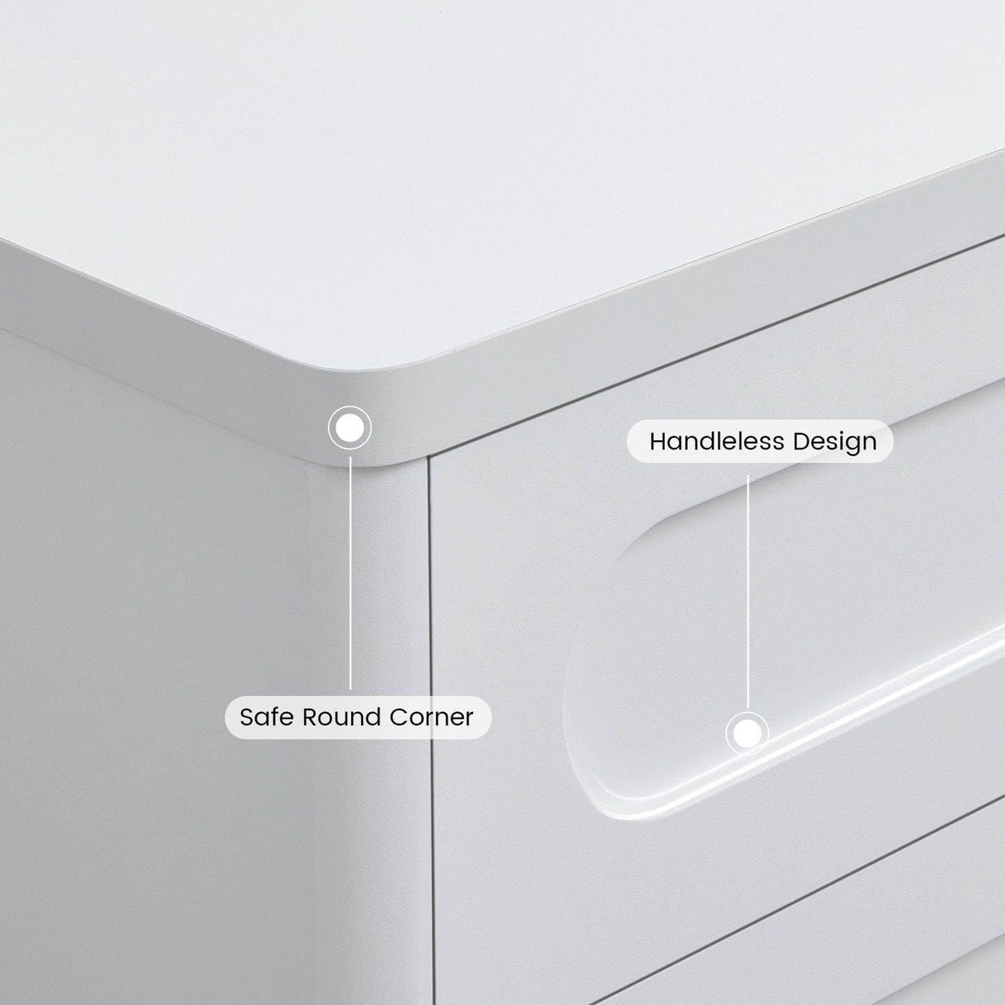 2PCS Nightstand with 3 Drawers White