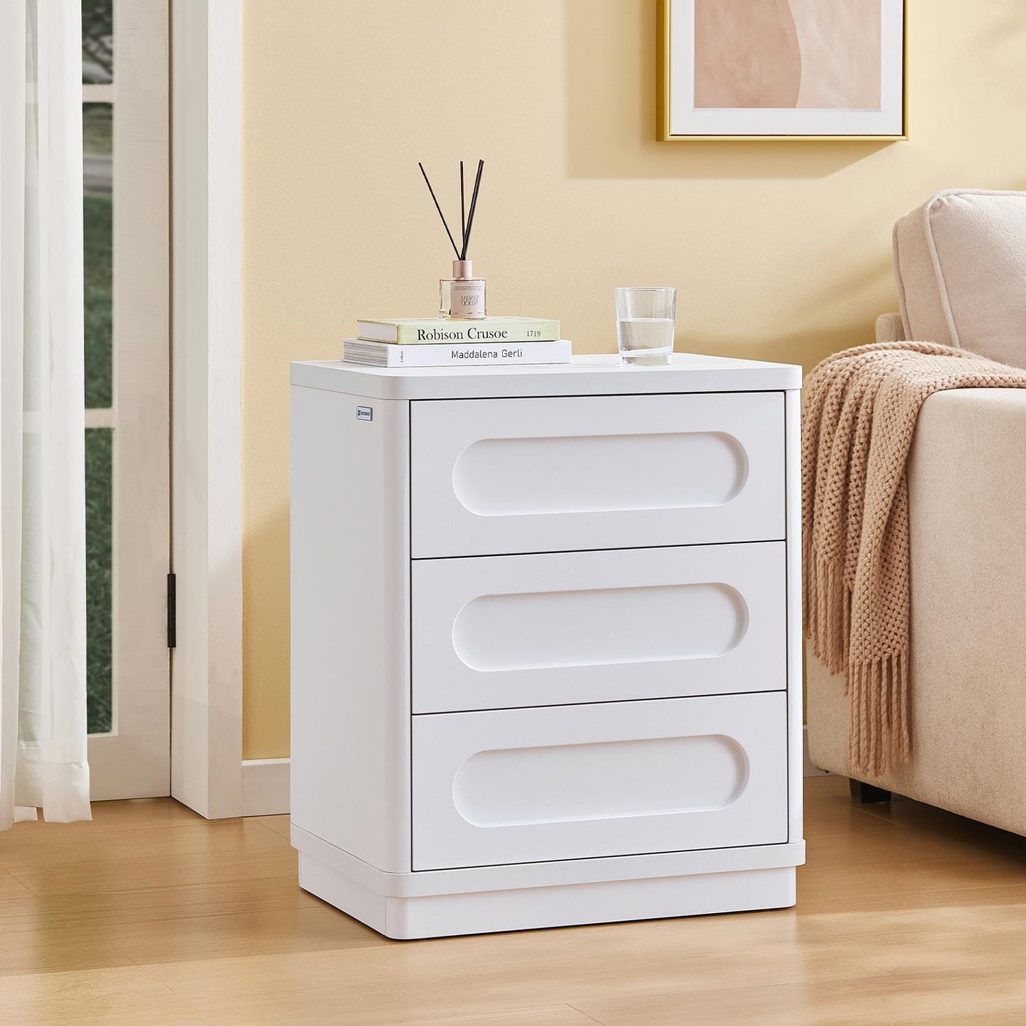 2PCS Nightstand with 3 Drawers White