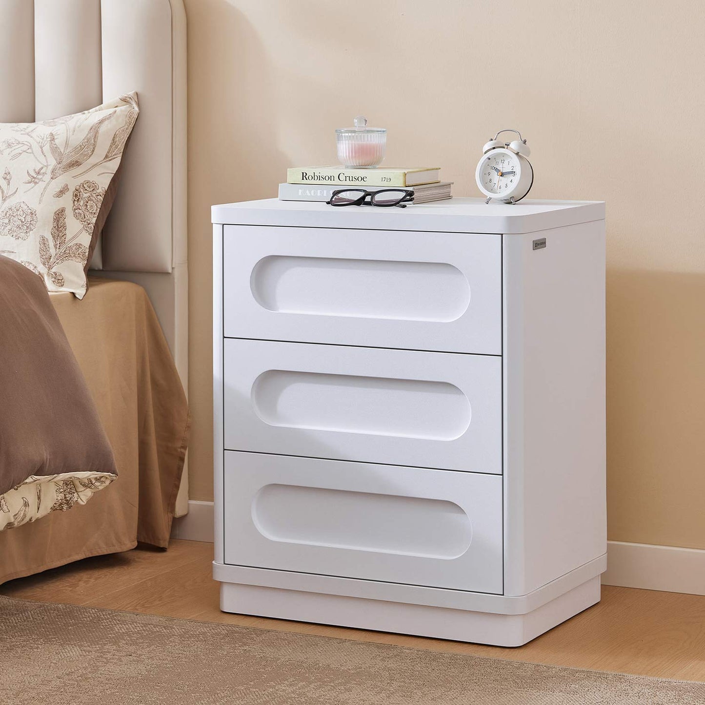 2PCS Nightstand with 3 Drawers White