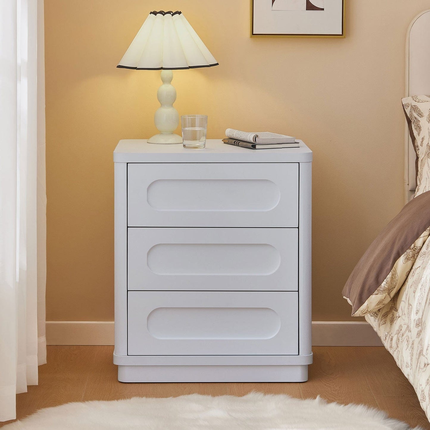 2PCS Nightstand with 3 Drawers White