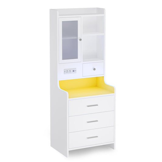 LED Tall Nightstand with Glass Door Storage White