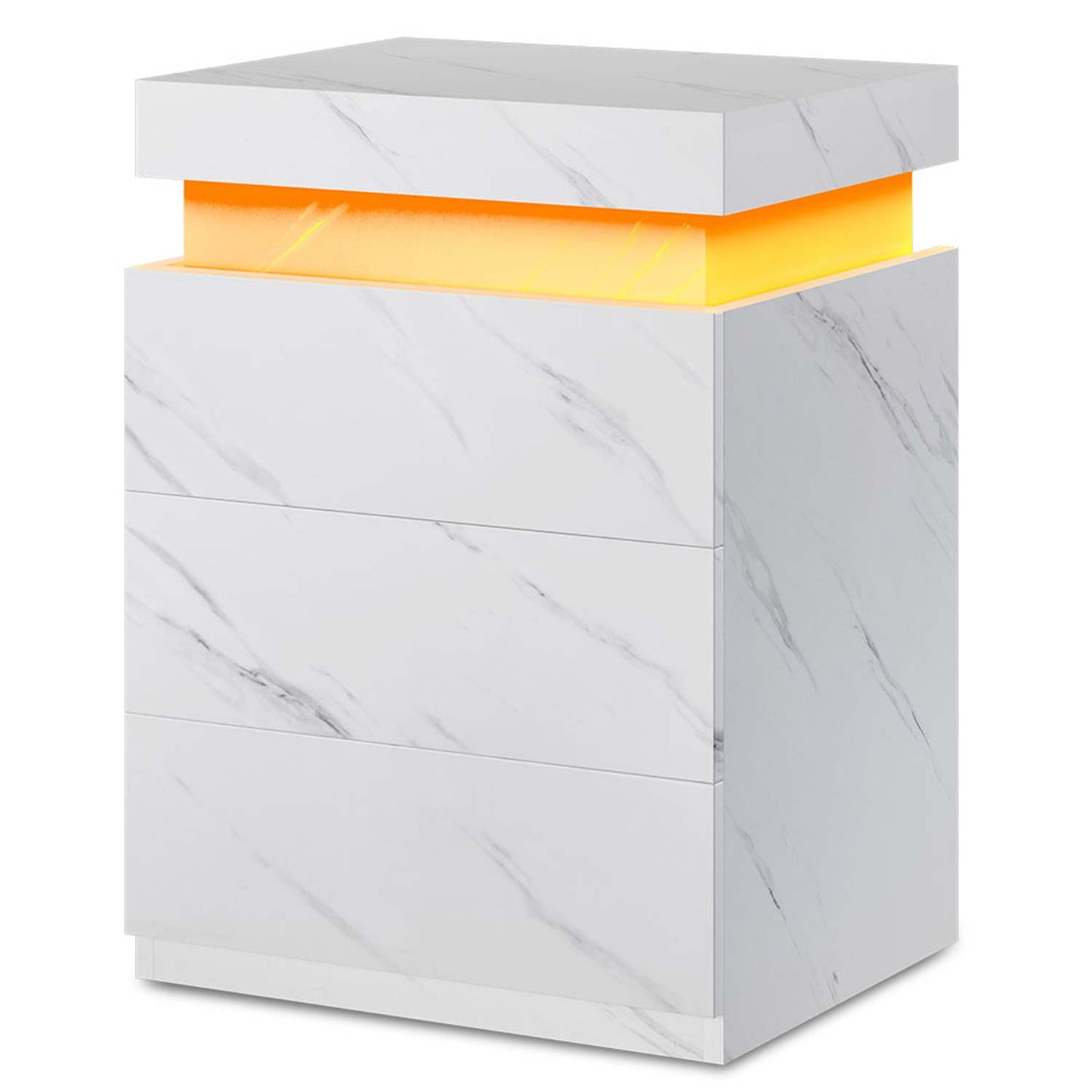 Nightstand with LED Lights Charging Station White Marble