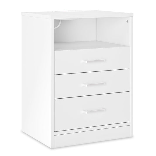 Nightstand with 3 Drawers Charging Station White