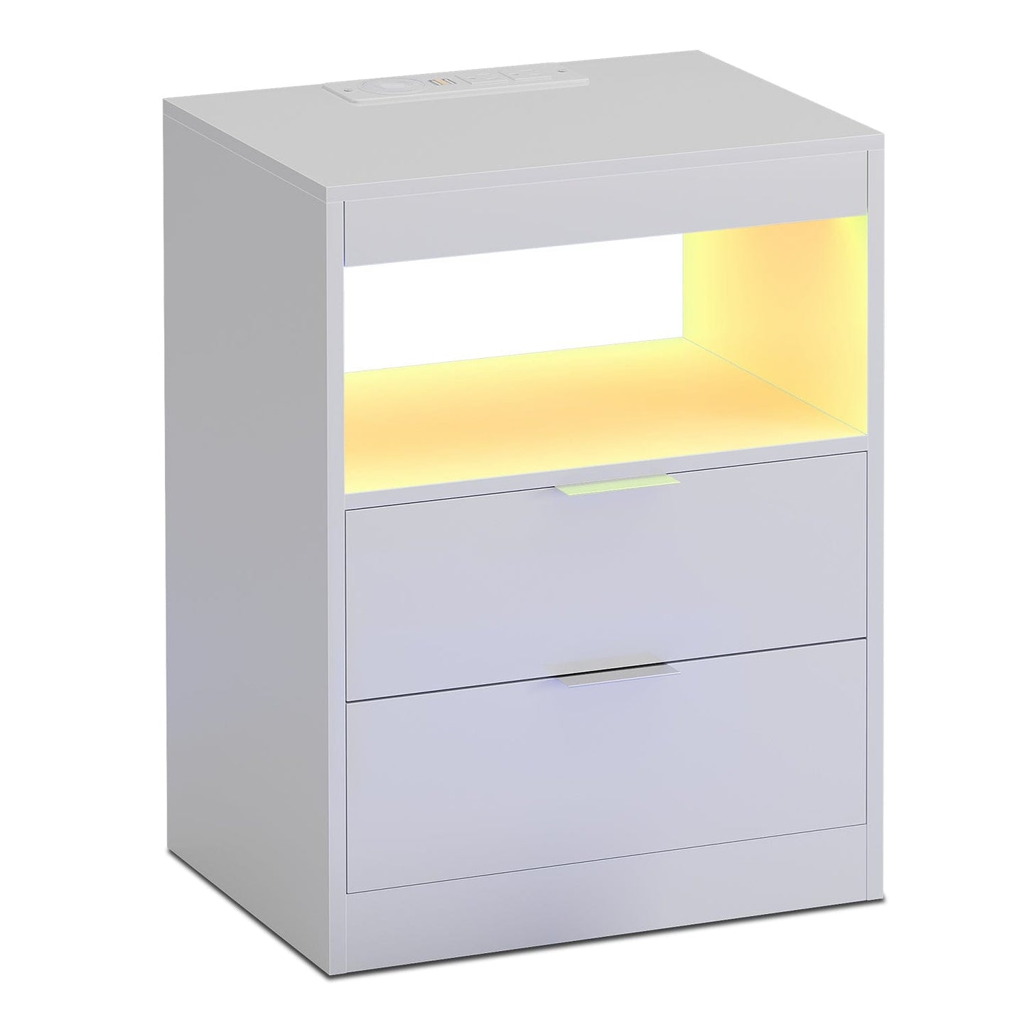 LED Nightstand with Wireless Charging Station White