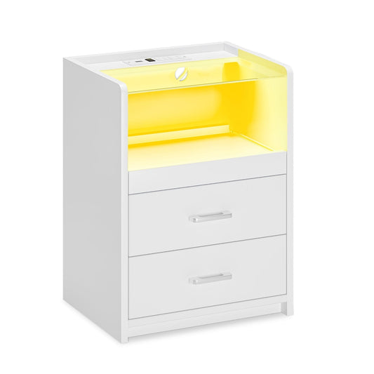LED Nightstand with 2 Storage Drawers White