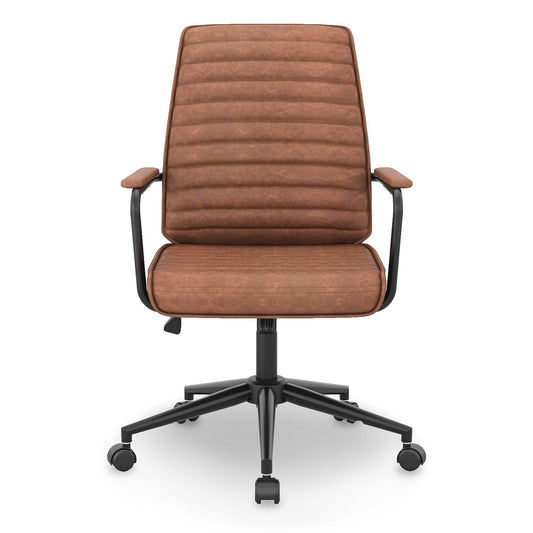 Leather Home Office Chair with Armrest Brown