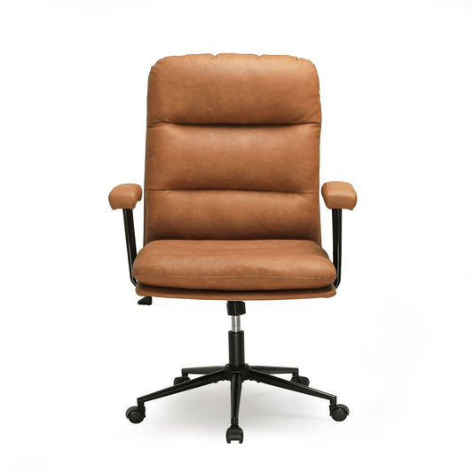 Leather Office Chair with Adjustable Back Brown