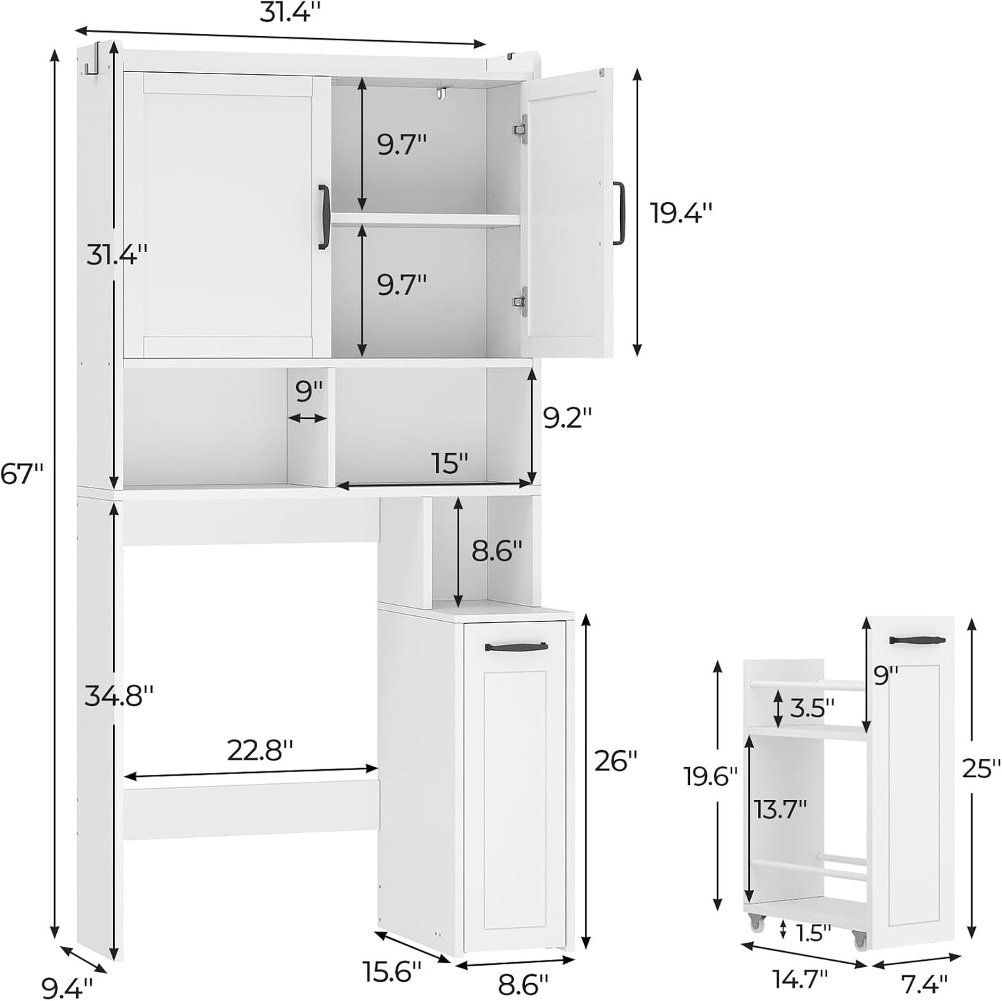 Over The Toilet Storage Cabinet with Pulley White