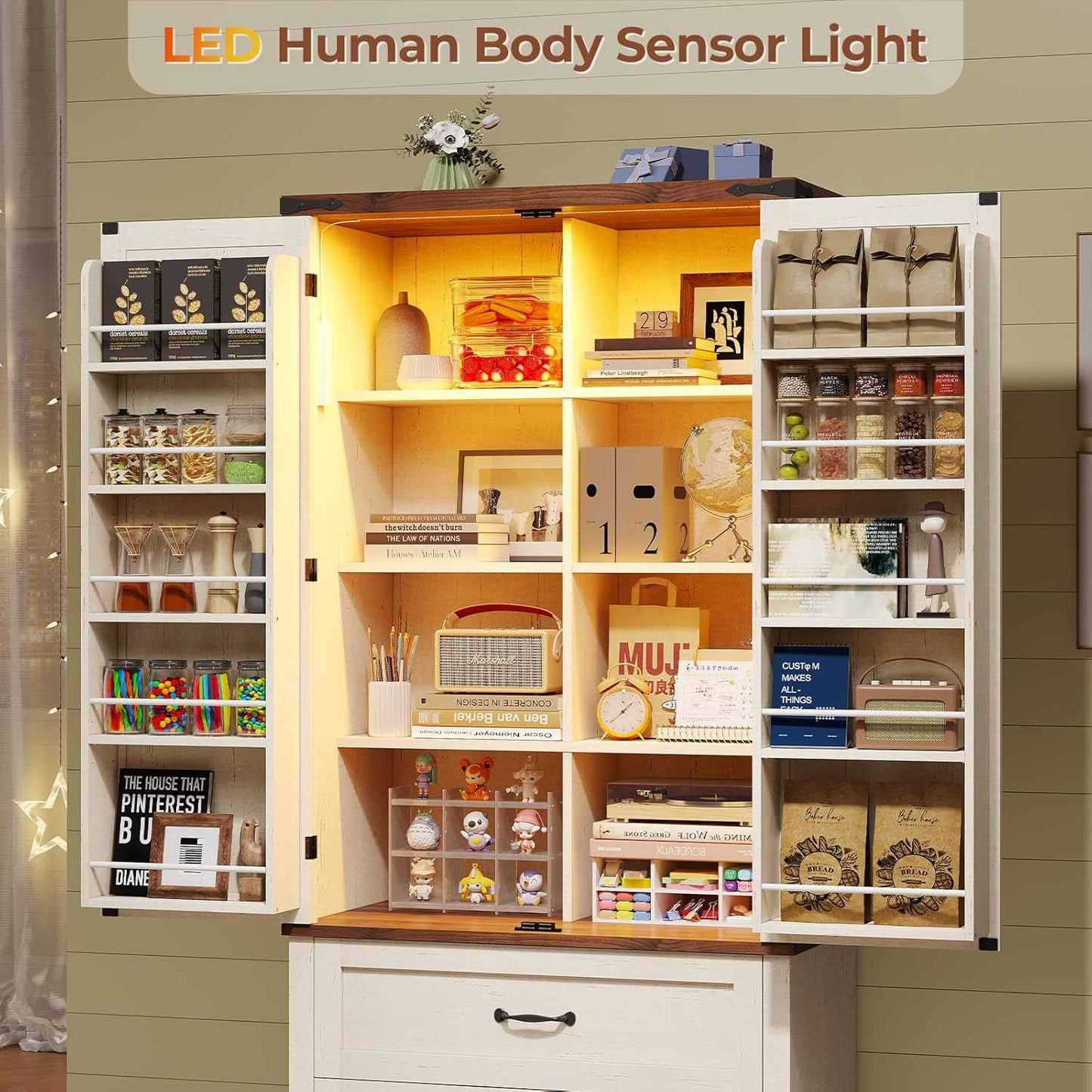 71 Inches Kitchen Pantry Cabinet with Drawer Old White Brown