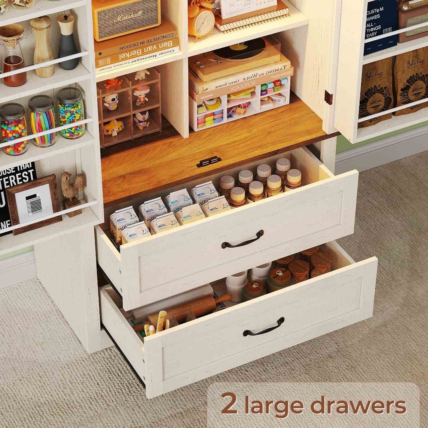 71 Inches Kitchen Pantry Cabinet with Drawer Old White Brown