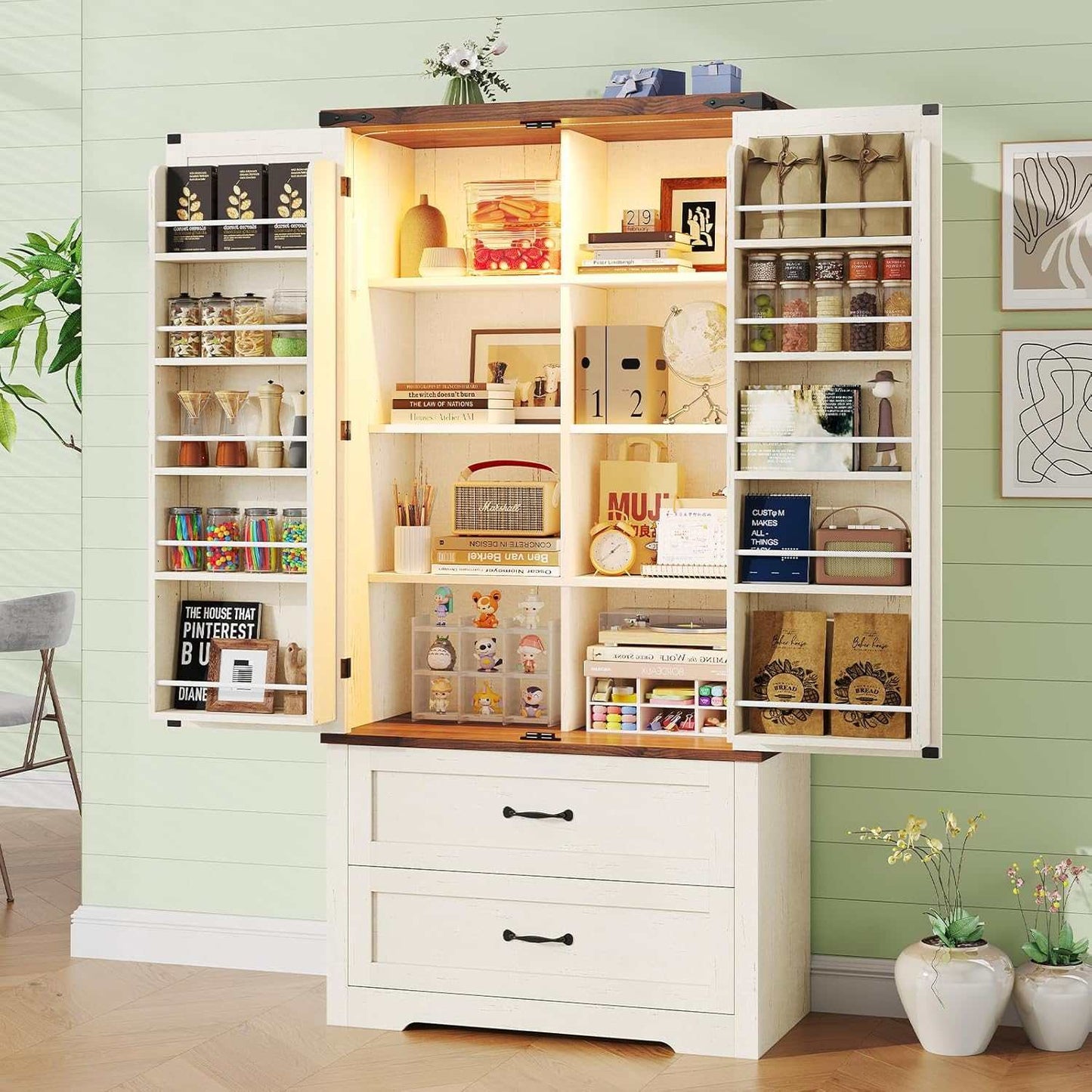 71 Inches Kitchen Pantry Cabinet with Drawer Old White Brown