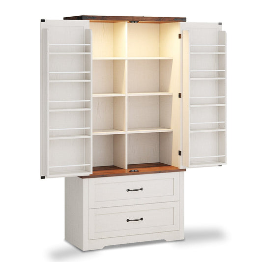 71 Inches Kitchen Pantry Cabinet with Drawer Old White Brown