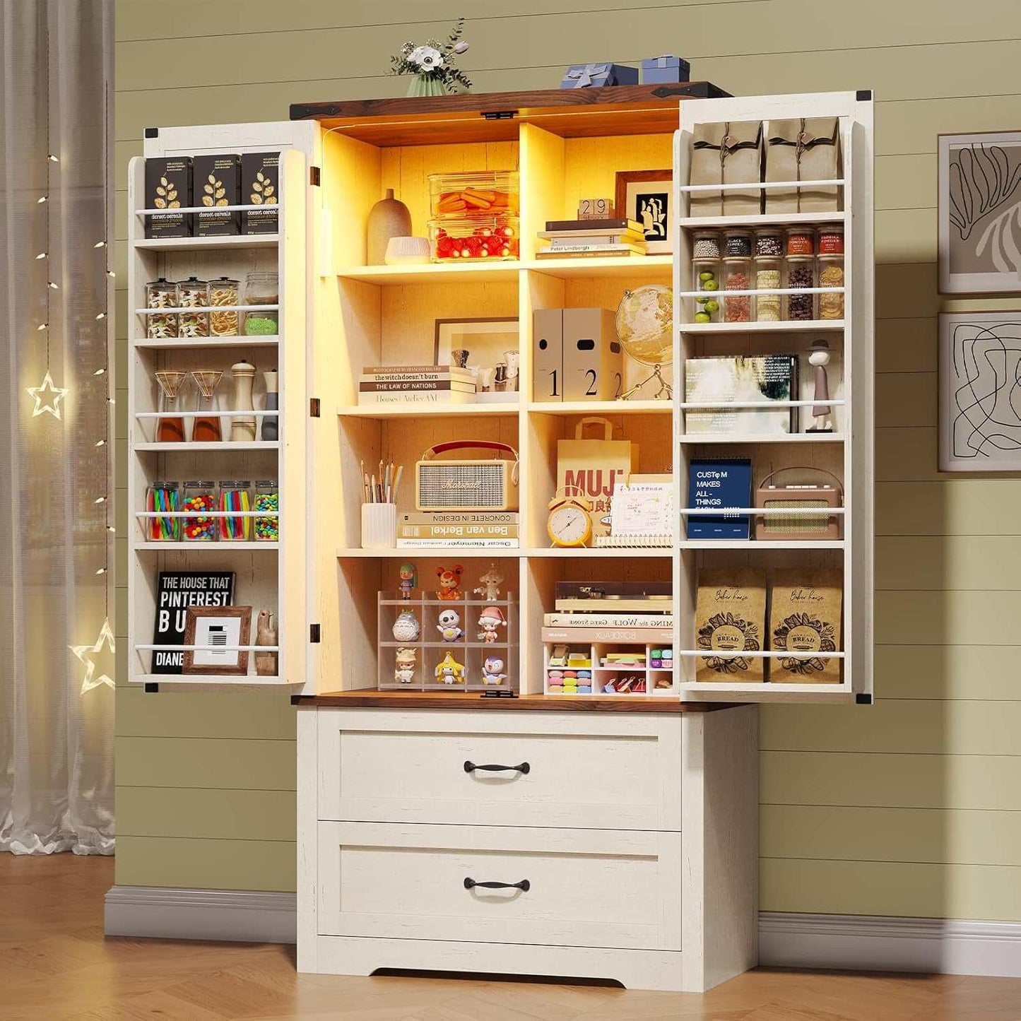 71 Inches Kitchen Pantry Cabinet with Drawer Old White Brown