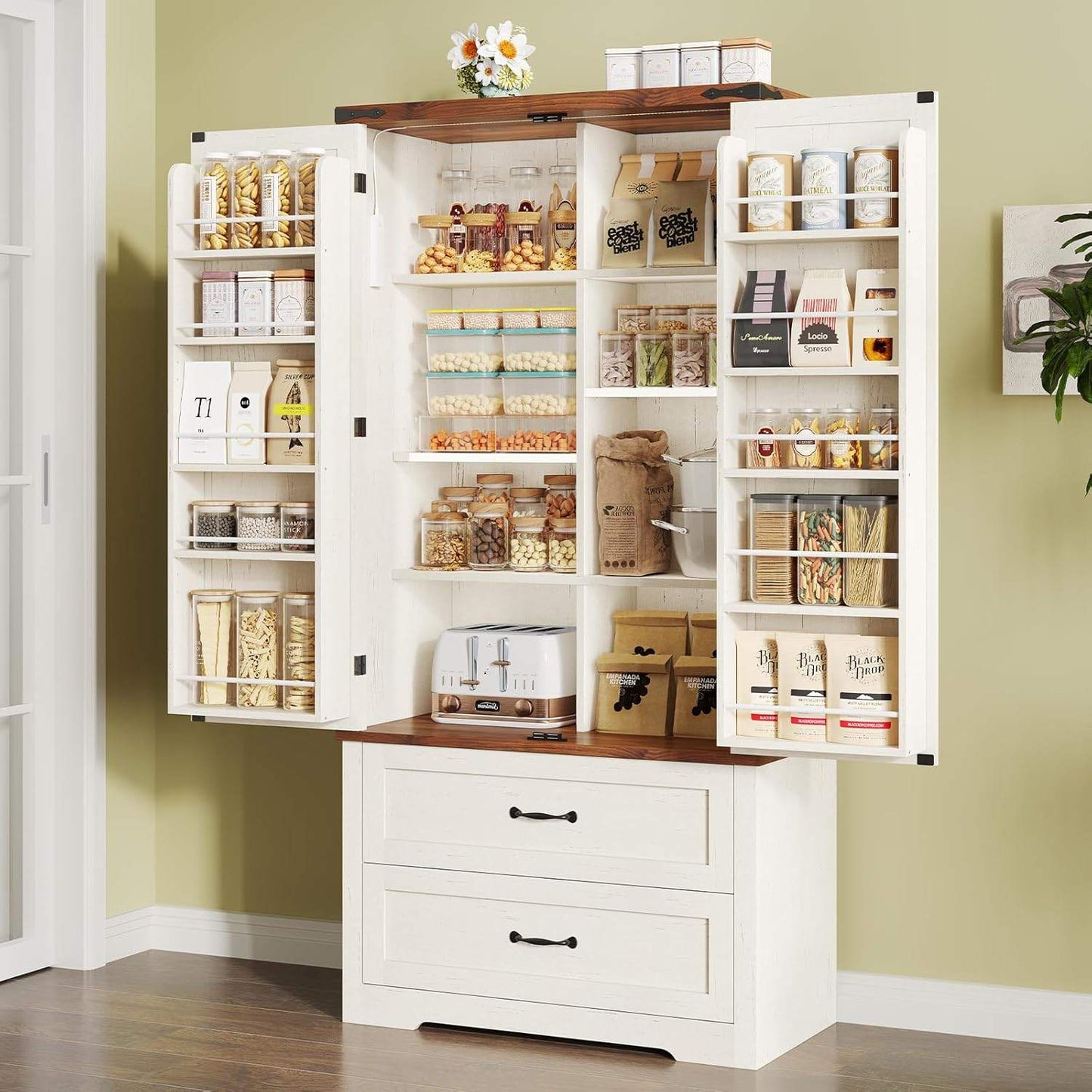 71 Inches Kitchen Pantry Cabinet with Drawer Old White Brown