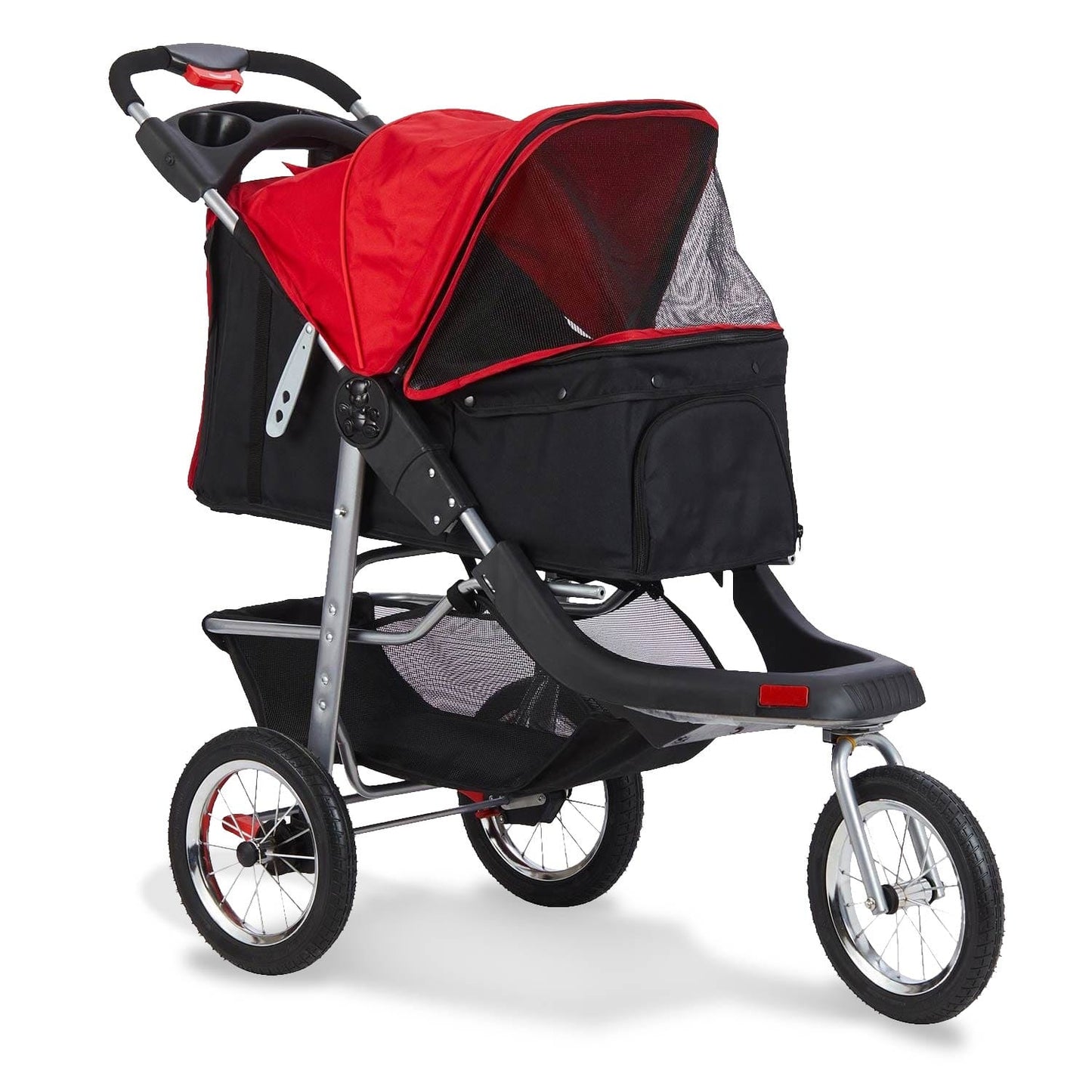 Pet Stroller with 3-Wheel Foldable System Black Red