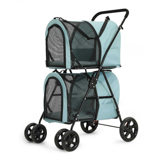 4-in-1 Pet Stroller with 2 Cart Basket Light Blue