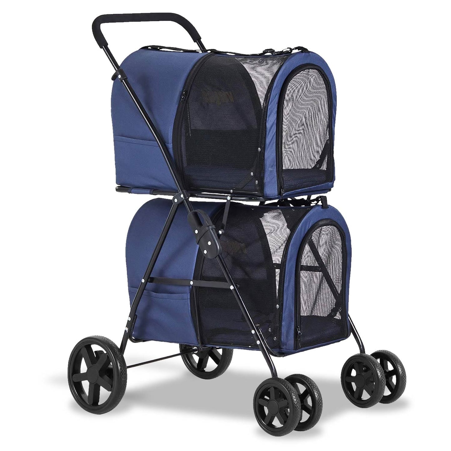 4-in-1 Pet Stroller with 2 Cart Basket Navy Blue