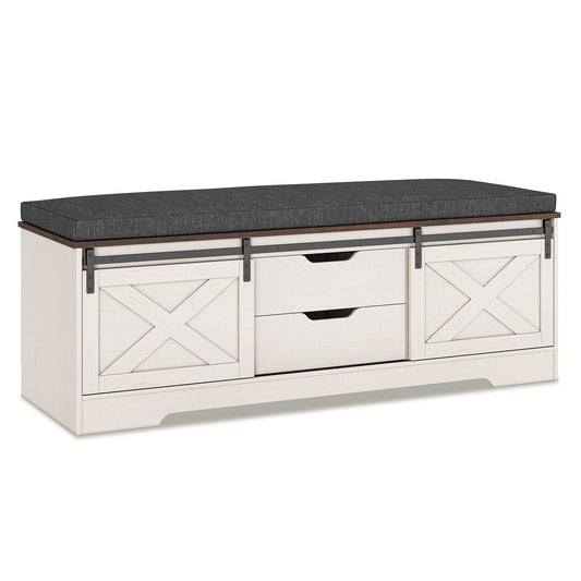 Shoe Benches with Cushion and Sliding Barn Doors White