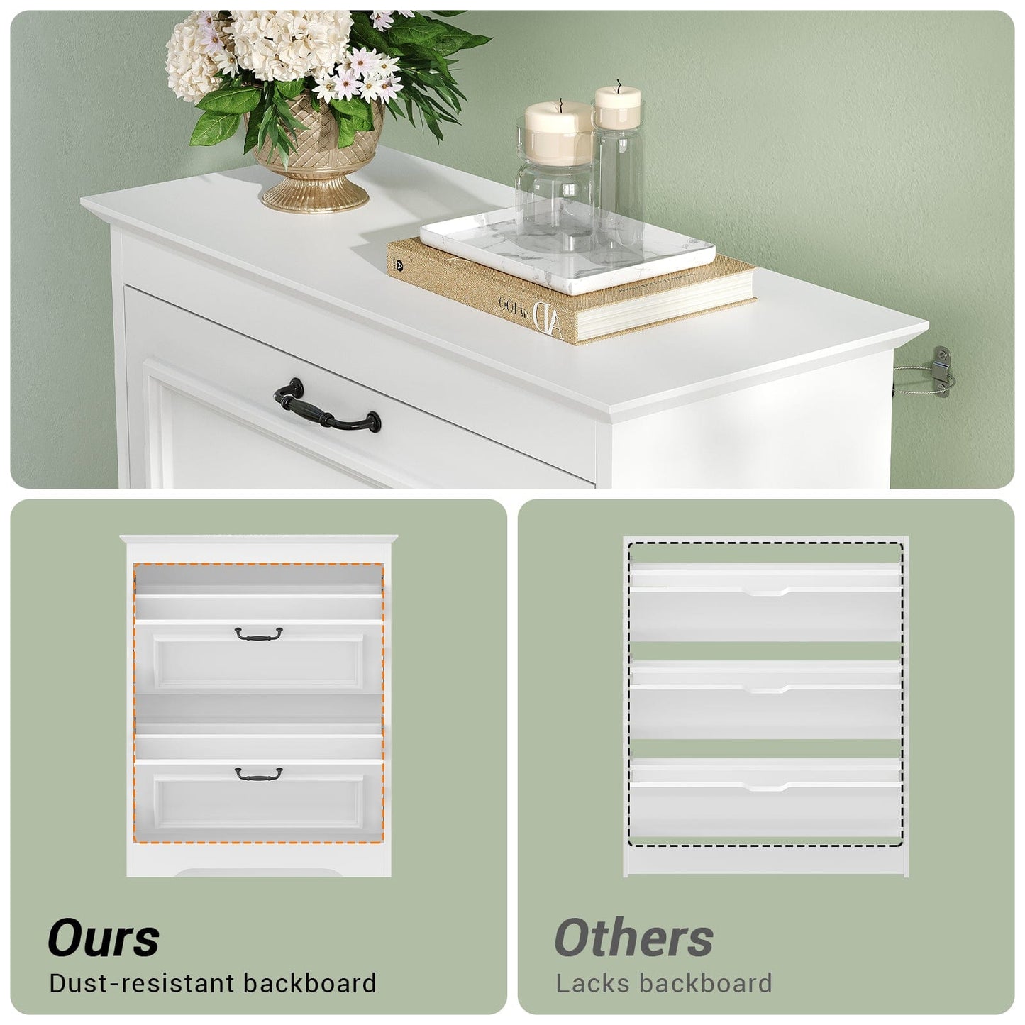 Shoe Cabinet with 2 Flip Drawers and Metal Flip Stand White