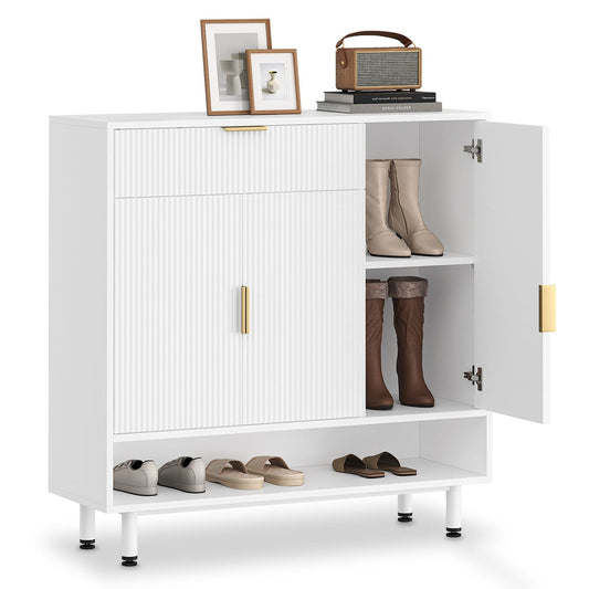 Shoe Cabinet with 3 Adjustable Shelves and Metal Legs White
