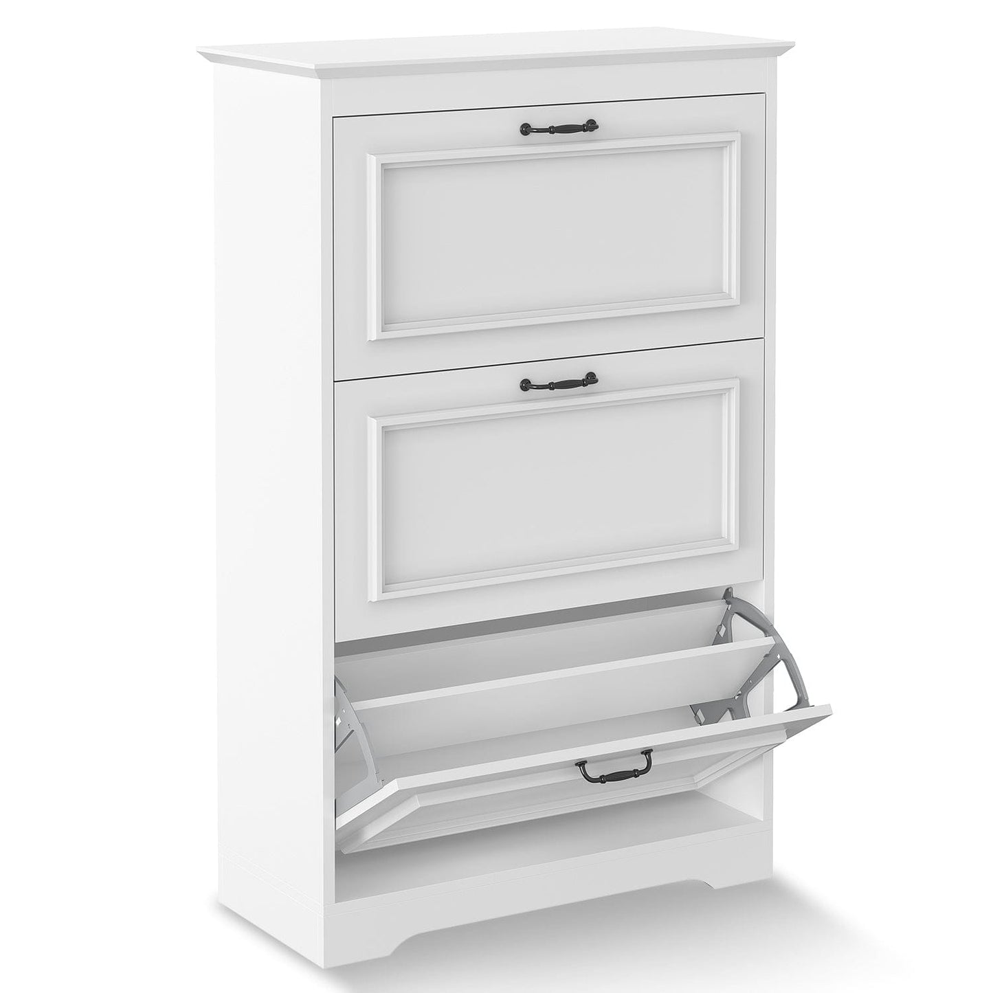 Shoe Cabinet with 3 Flip Drawers and Metal Flip Stand White