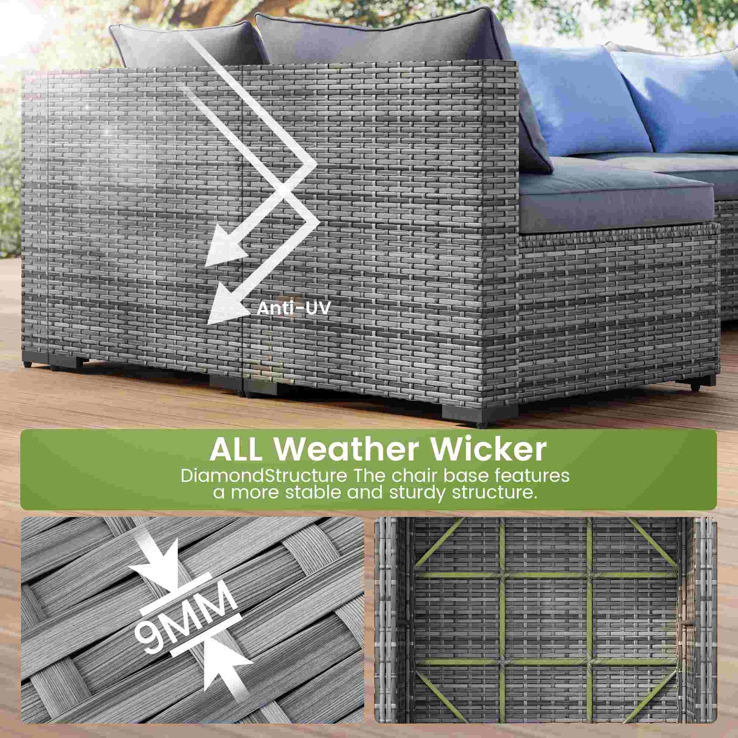 8PCS Rattan Outdoor Sofas Set Grey