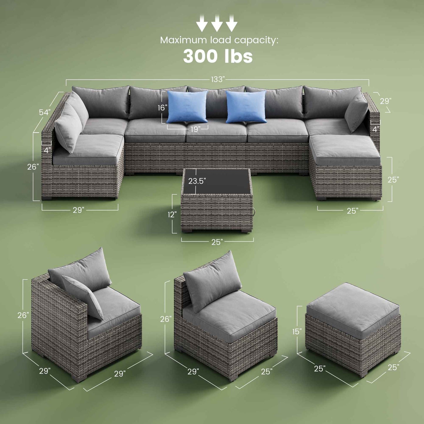 8PCS Rattan Outdoor Sofas Set Grey