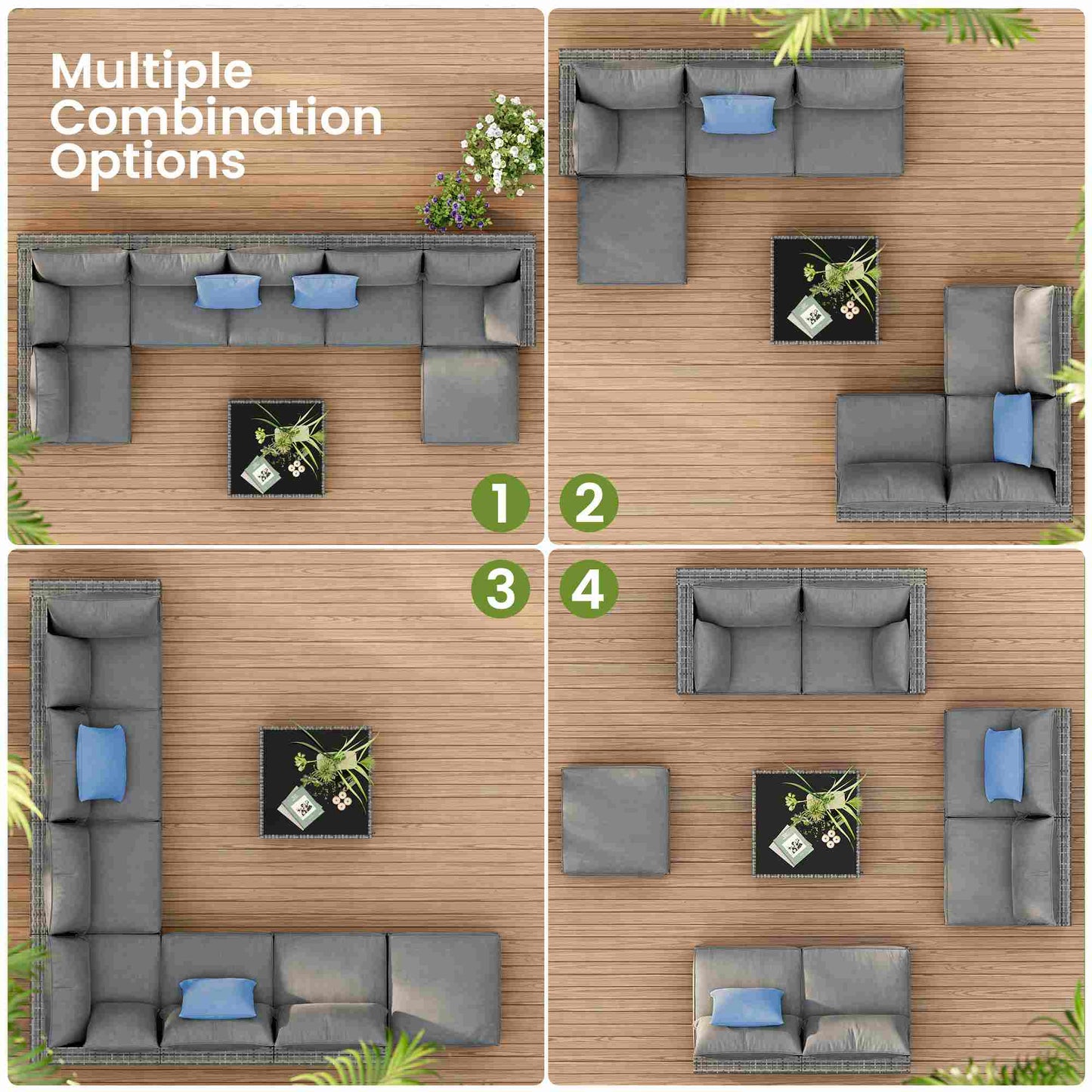 8PCS Rattan Outdoor Sofas Set Grey