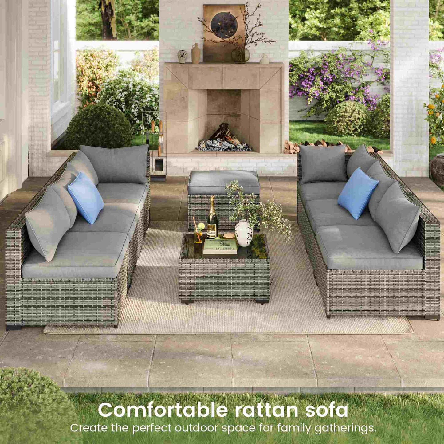 8PCS Rattan Outdoor Sofas Set Grey