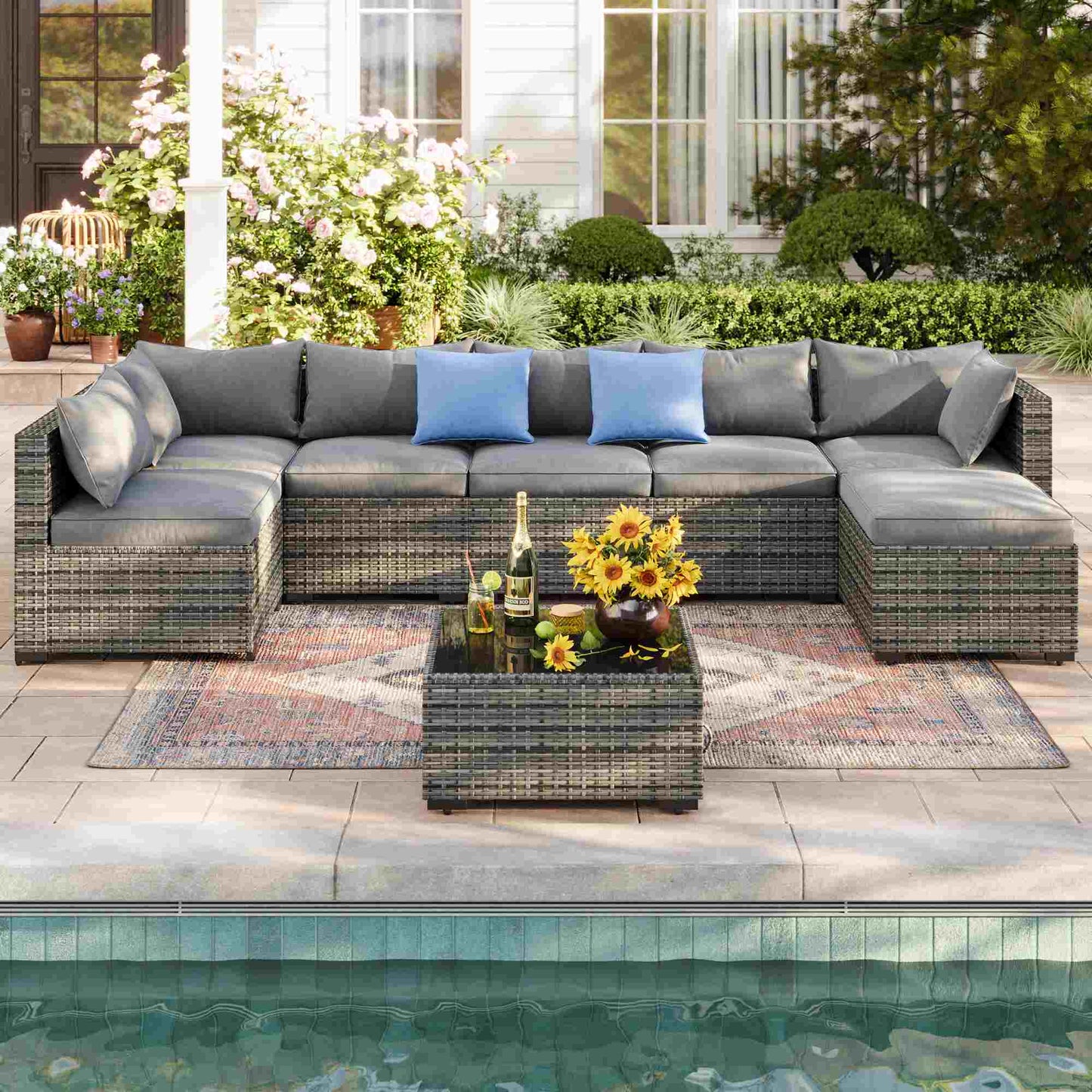 8PCS Rattan Outdoor Sofas Set Grey