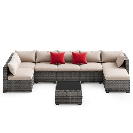8PCS Rattan Outdoor Sofas Set Beige