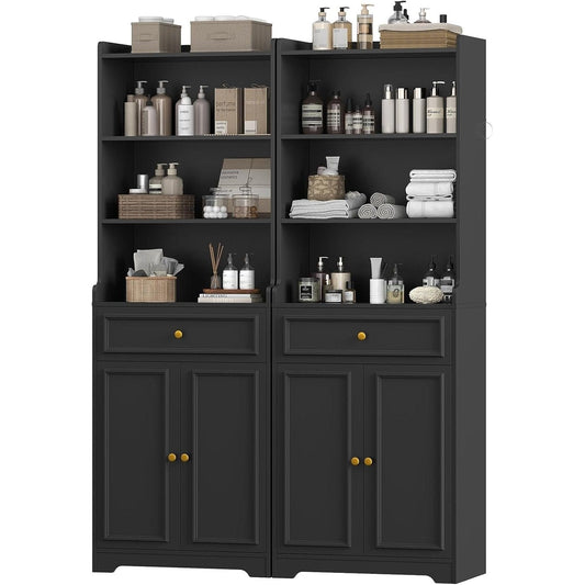 2PCS 73.2 Inches Storage Cabinets with Doors and Drawer Black