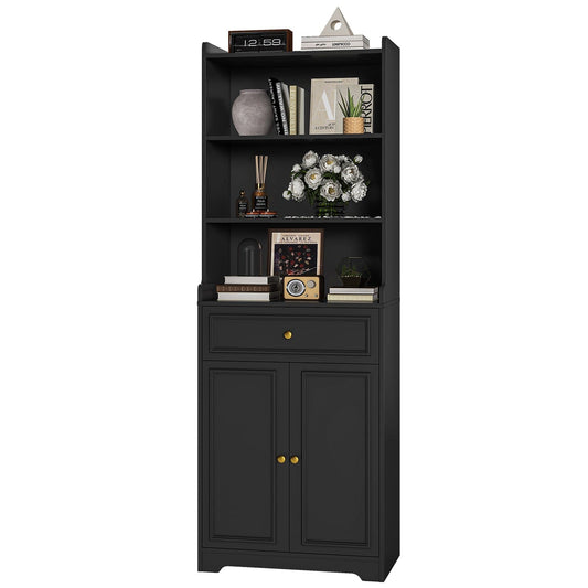 73.2 Inches Storage Cabinets with Doors and Drawer Black